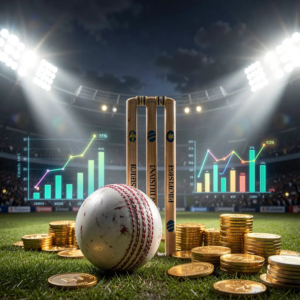 PH188 cricket betting page background featuring dramatic stadium floodlights, a cricket ball in the foreground with wickets behind, golden coins, and glowing data charts