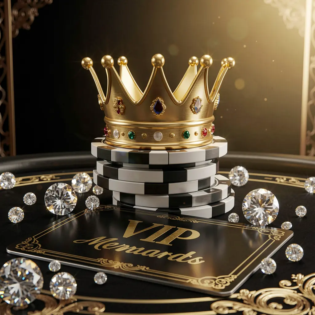 PH188 VIP casino rewards concept featuring an elegant golden crown on poker chips with sparkling diamonds and a premium membership card against a luxury black and gold background with a soft golden glow