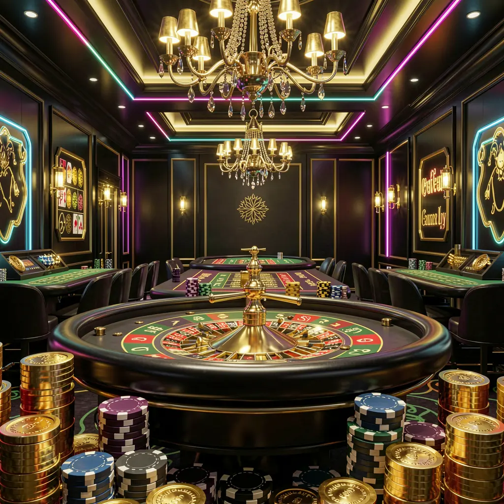 PH188 online casino hero banner featuring a luxury casino hall with a roulette table, poker chips, golden coins, and glowing neon lights in a premium black and gold atmosphere
